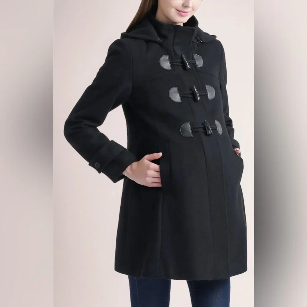 Kimi and Kai Black Maternity Pea Coat with Toggle Closures - Picture 2 of 5